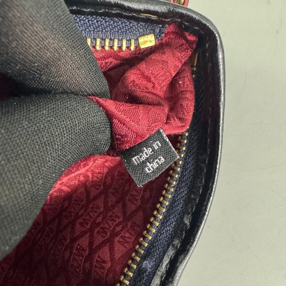 MZ Wallace Women Navy Zip Up Pouch Wristlet Canvas Patent Leather Trim - Picture 11 of 12